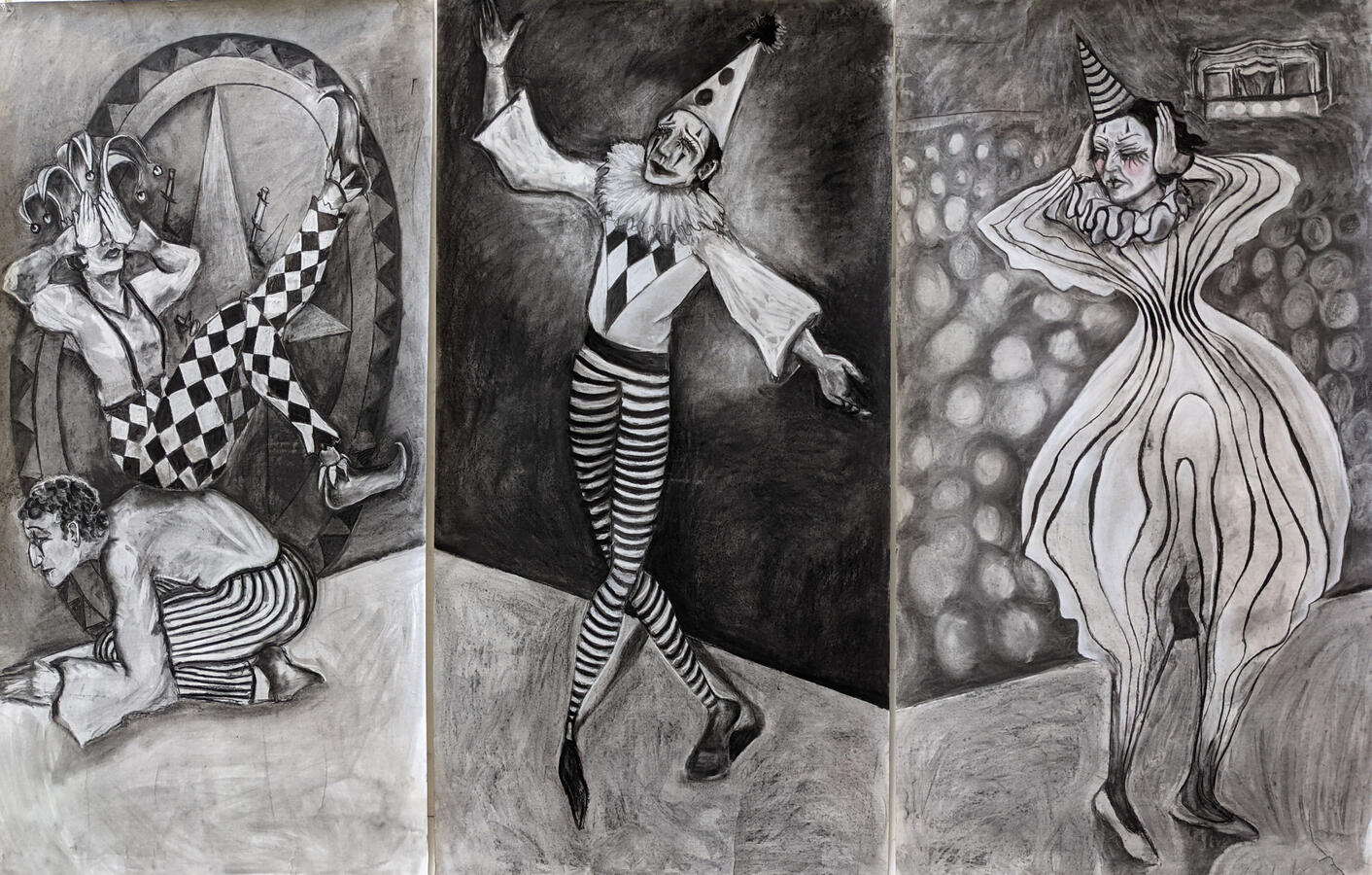 All the World's a Stage Charcoal on paper, 48 x 84 in. each, 2020